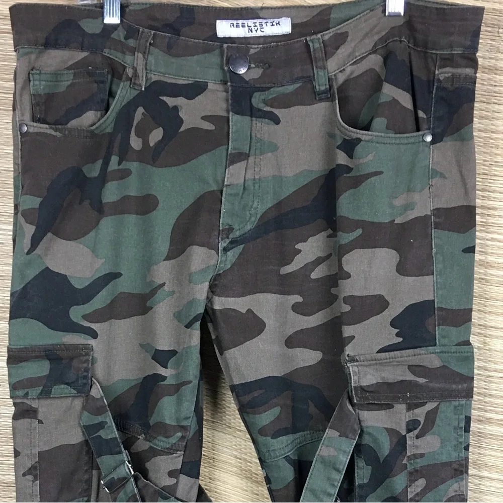 Reelistik NYC Green Camo Cargo Jeans-Army Stretch Zipper Cargo Split Jeans Sz 36